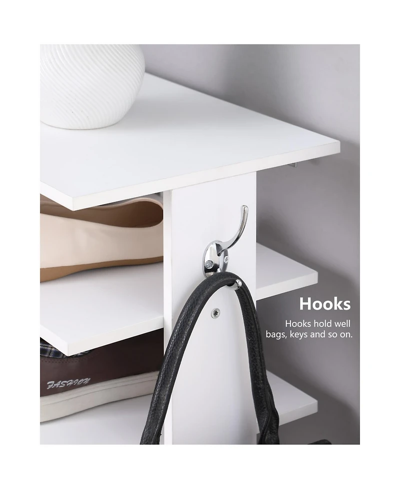 Streamdale Furniture 7-Tier Vertical Shoe Rack Organizer with Hooks - White