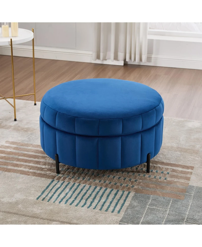 Streamdale Furniture 31.5" Velvet Round Storage Ottoman - Navy