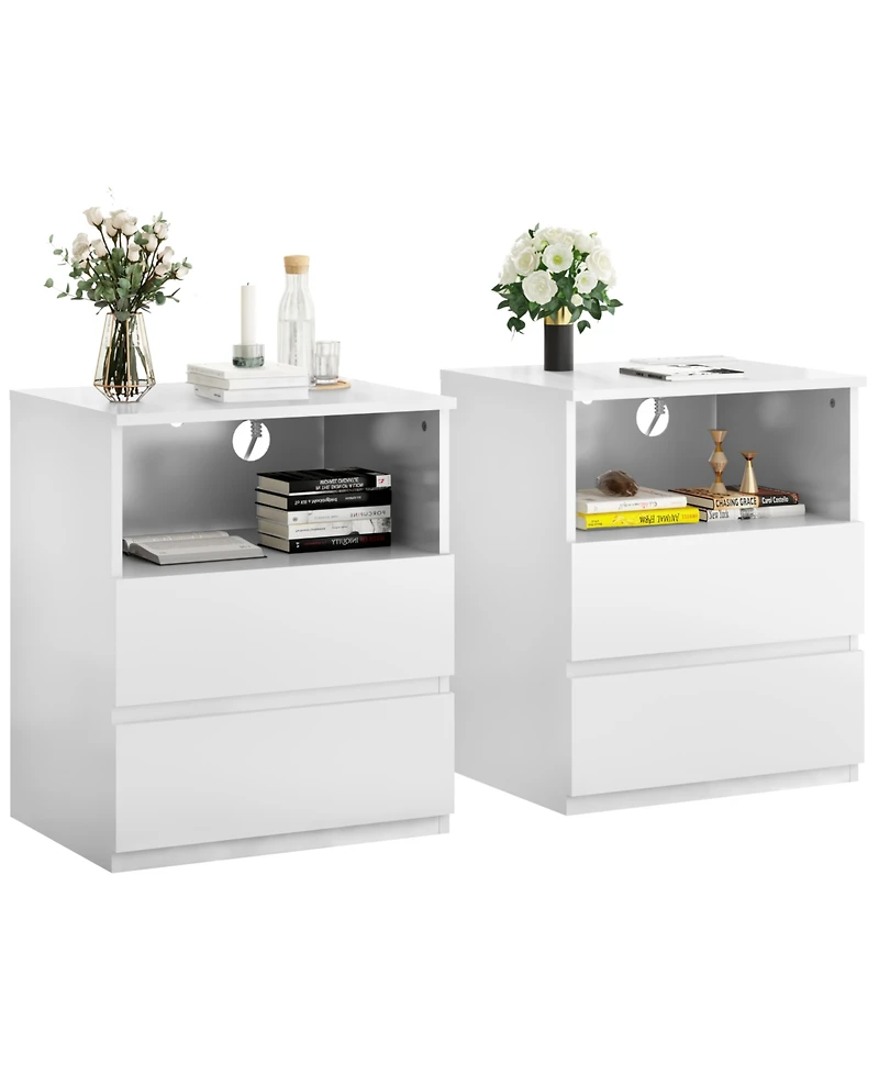 Streamdale Furniture End Table with Usb C Charging, 2 Drawers, Storage Cabinet - White