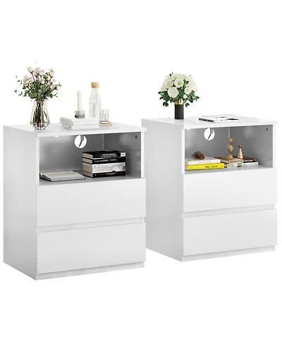 Streamdale Furniture End Table with Usb C Charging, 2 Drawers, Storage Cabinet - White