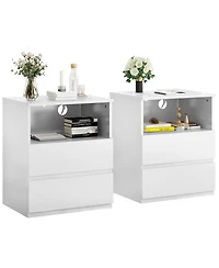 Streamdale Furniture End Table with Usb C Charging, 2 Drawers, Storage Cabinet - White