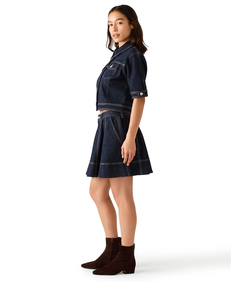 Steve Madden Women's Blu Elbow-Sleeve Denim Trucker Jacket