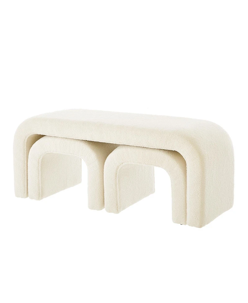 Streamdale Furniture U-Shaped Teddy Ottoman Bench Set of 3- Cream