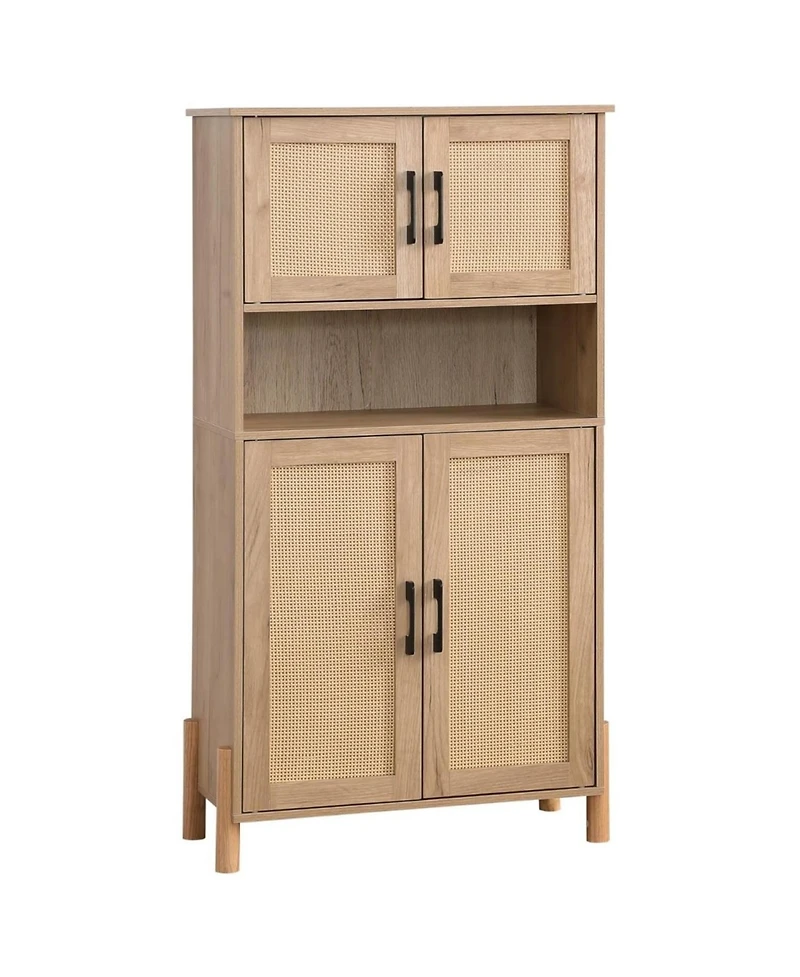 Streamdale Furniture Mid-Century 4-Door Rattan Cabinet