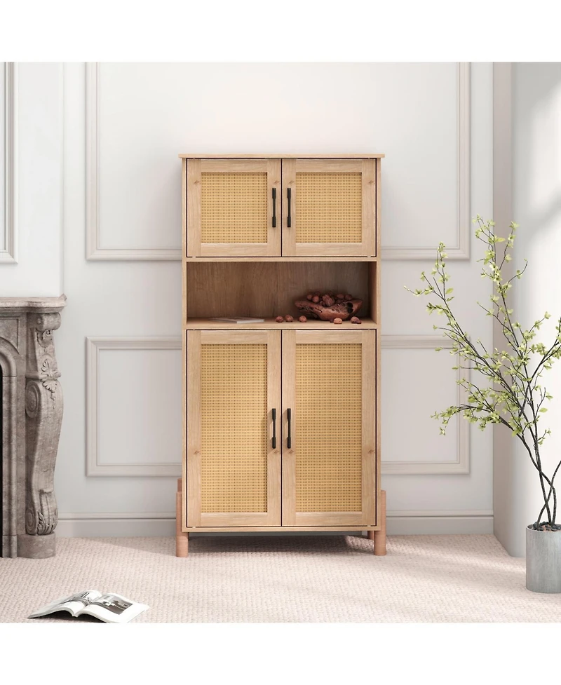 Streamdale Furniture Mid-Century 4-Door Rattan Cabinet
