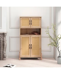 Streamdale Furniture Mid-Century 4-Door Rattan Cabinet