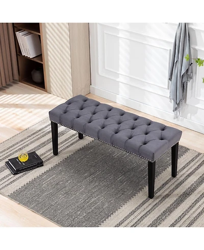 Streamdale Furniture Tufted Velvet Bench Ottoman - Dark Gray