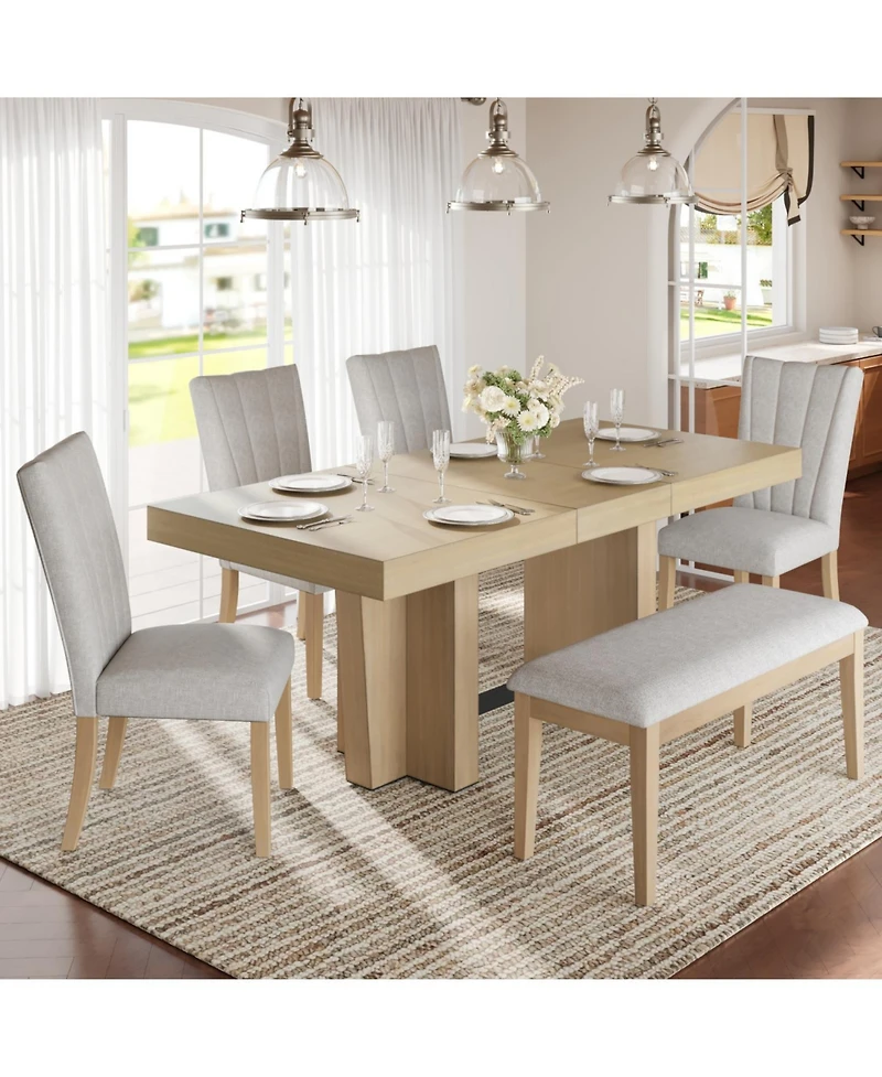 Streamdale Furniture Streamdale Farmhouse Extendable Dining Table Set with Bench & 4 Chairs