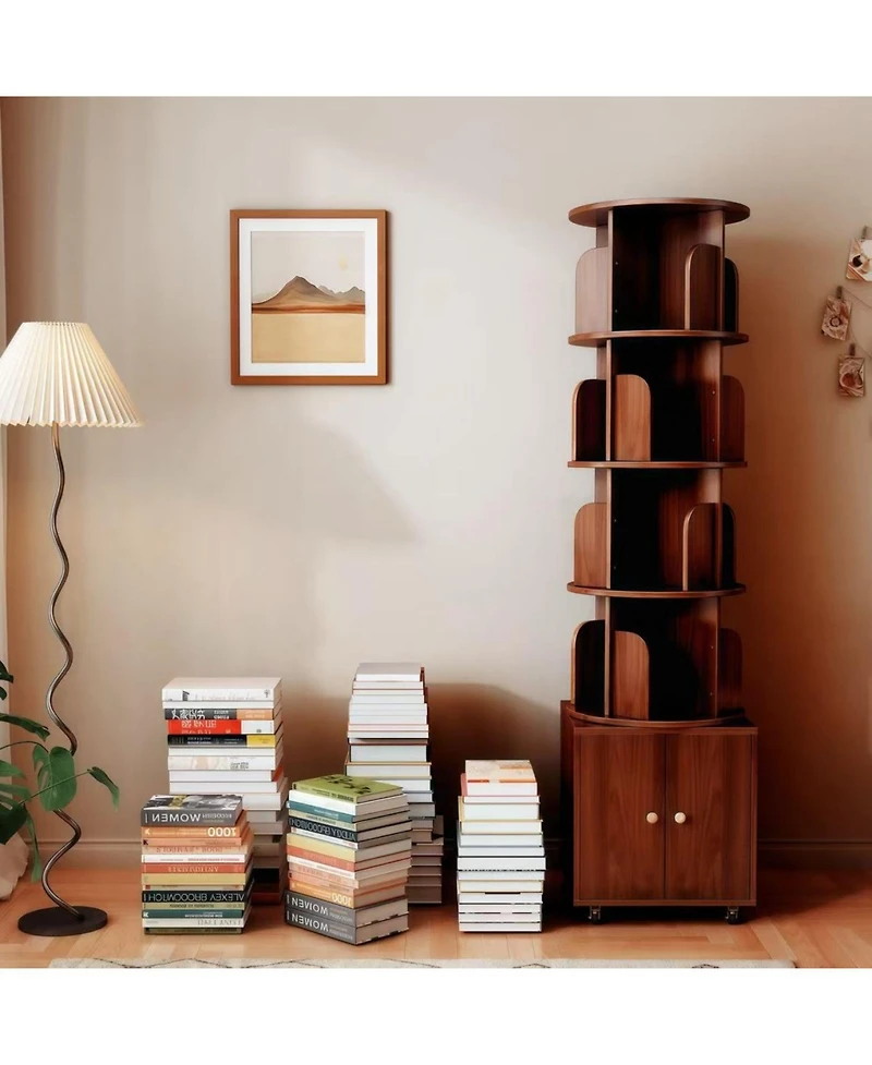 Streamdale Furniture Rotating 5-Tier Corner Bookshelf with Drawer