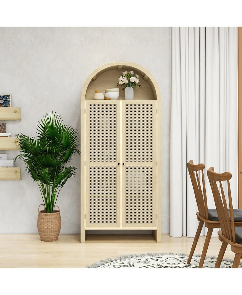 Streamdale Furniture Arched Kitchen Pantry Cabinet with Rattan Door & Adjustable Shelves