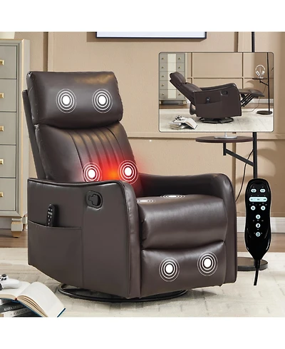 Streamdale Furniture Brown Faux Leather Massage Rocker Recliner
