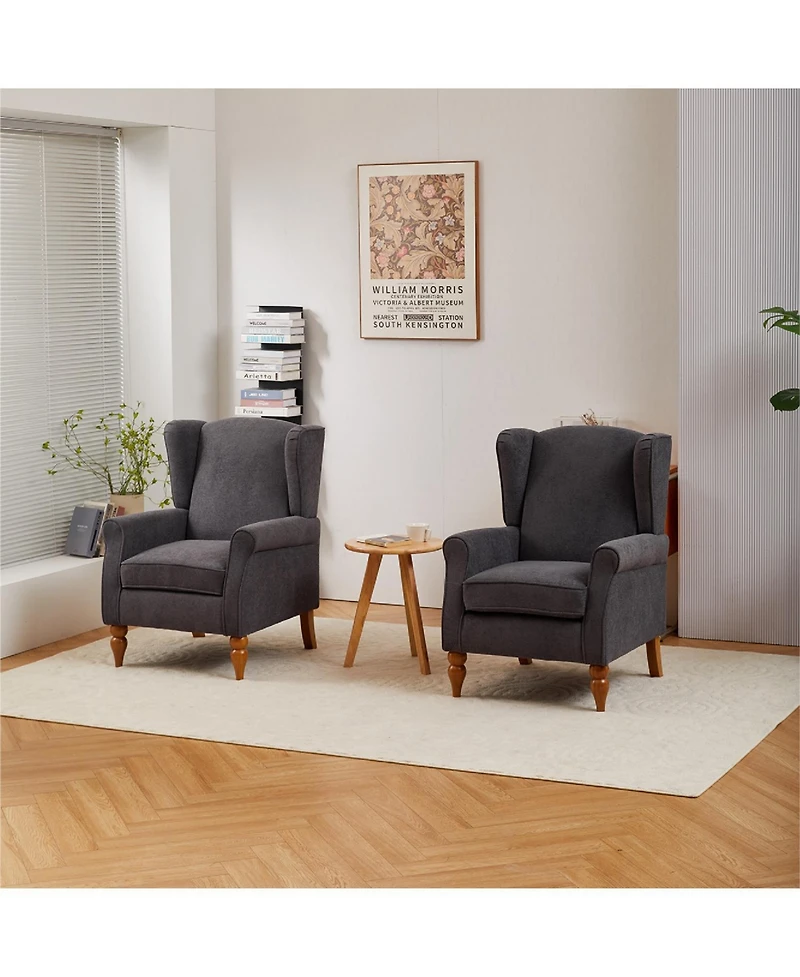 Streamdale Furniture Vintage Luxury Coffee Table & Armchair Set (Dark Grey/Natural Wood)