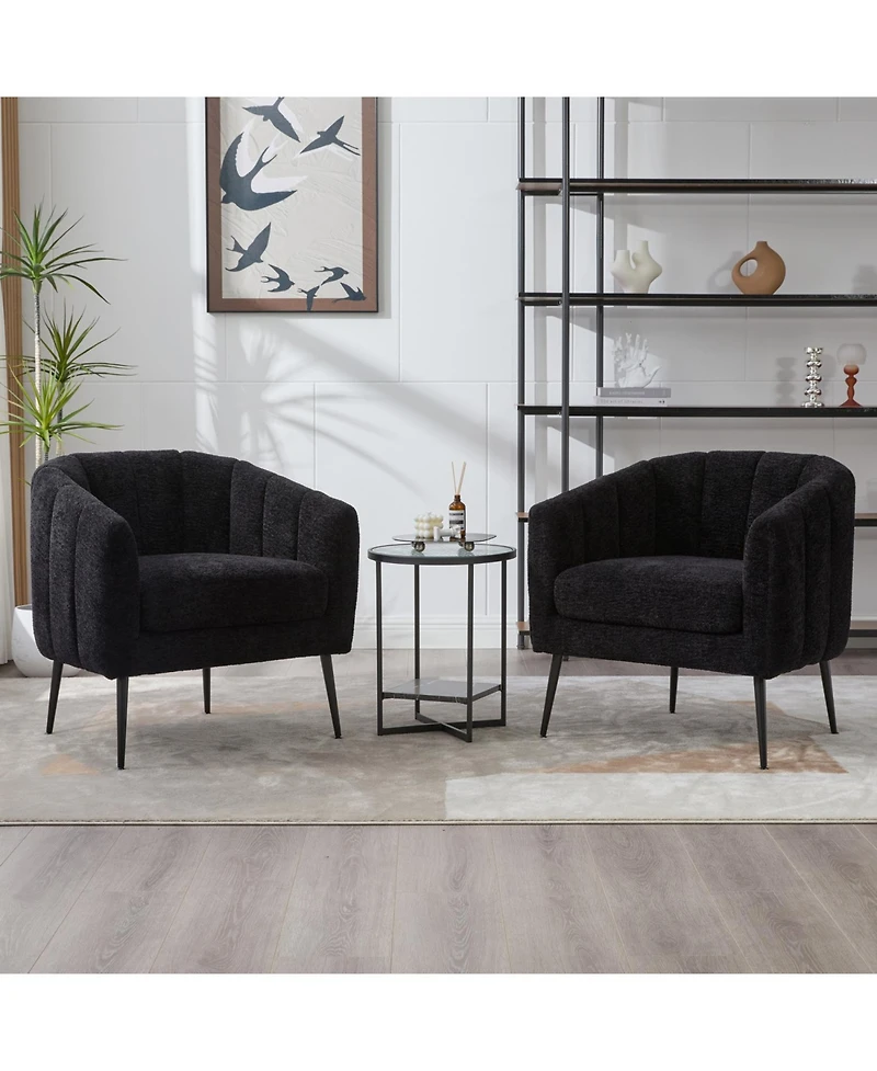 Streamdale Furniture Chenille Barrel Accent Chair with Metal Legs - Black