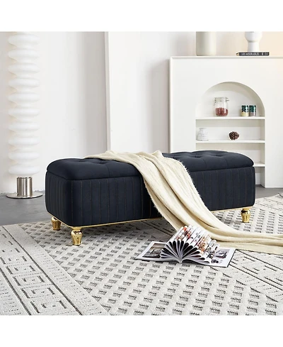 Streamdale Furniture Streamdale Velvet Storage Ottoman with Gold Accents