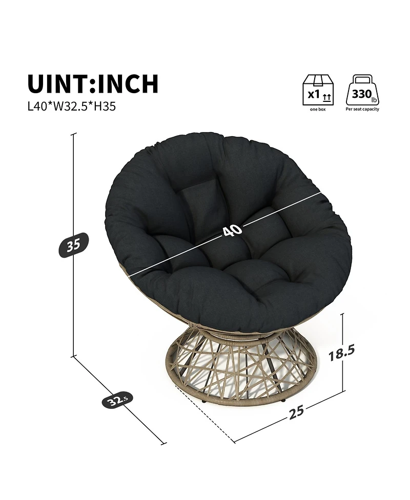 Streamdale Furniture 40" Ergonomic Wicker Chair with Cloud Cushion and 3-Proof Cover for Indoor Comfort