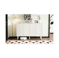 Cream Sideboard with 4 Fluted Doors and 5 Wood Legs