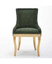 Streamdale Furniture Chenille Dining Chairs, Gold Legs, Rivet Trim, Green, Set of 2