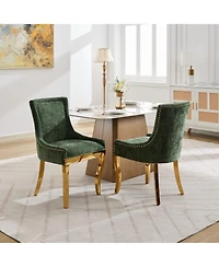 Streamdale Furniture Chenille Dining Chairs, Gold Legs, Rivet Trim, Green, Set of 2