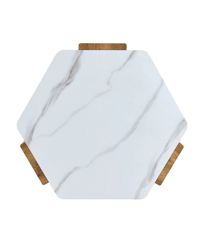 Streamdale Furniture 31" Modern Hexagonal Coffee Table, White Marble Top