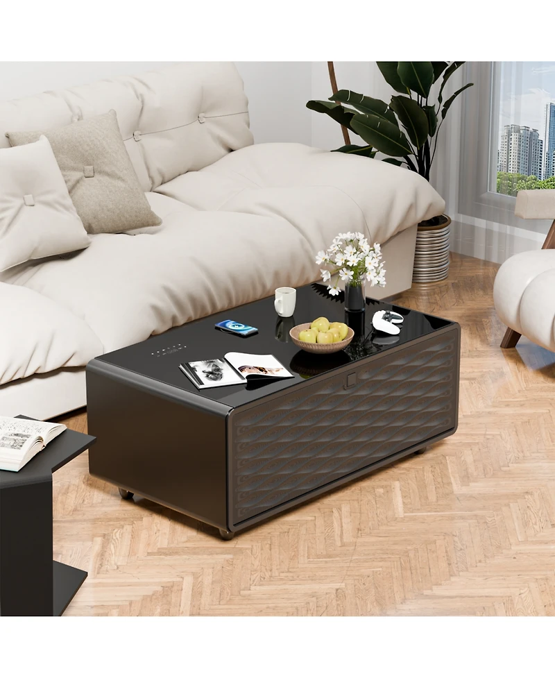 Streamdale Furniture Smart Coffee Table with Fridge, Freezer, Bluetooth, Wireless Charging - Black