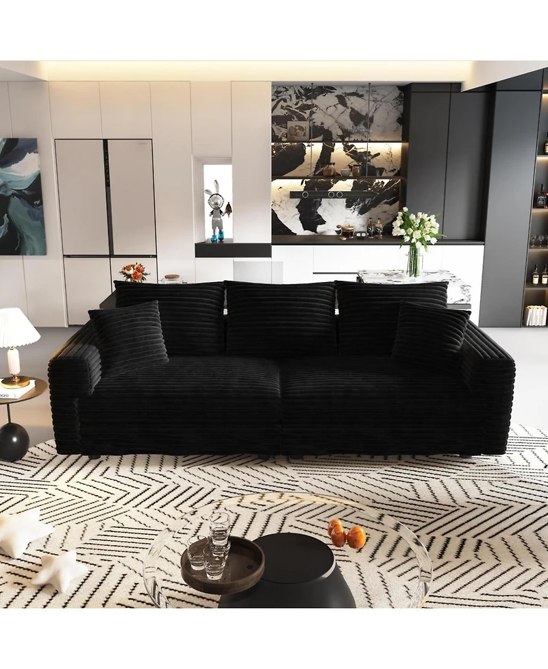Streamdale Furniture Plush Corduroy 3-Seat Sofa, Modern Comfy Cloud Couch, Deep Seat, Black (Eta-8.28)