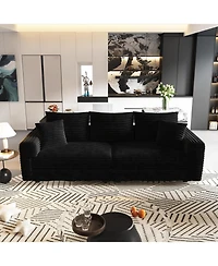 Streamdale Furniture Plush Corduroy 3-Seat Sofa, Modern Comfy Cloud Couch, Deep Seat, Black (Eta-8.28)