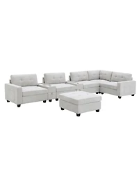 Streamdale Furniture 104" Tufted Sectional Sofa with Acrylic Table, Consoles, Usb Charger, Storage, Ottoman