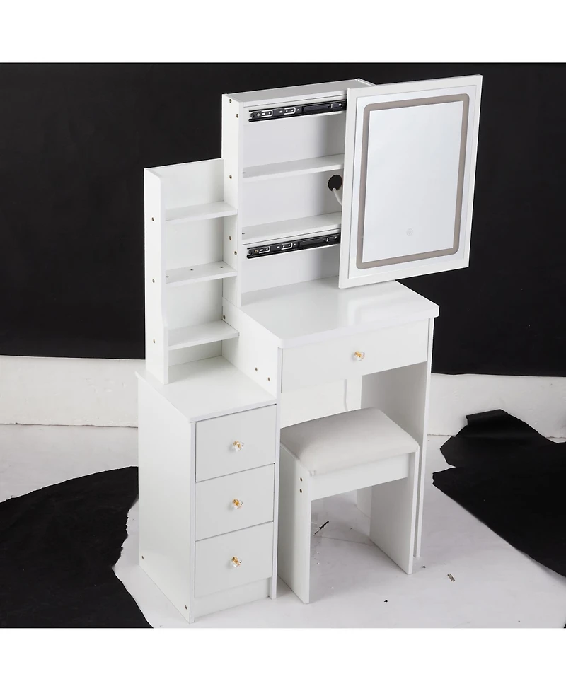 Streamdale Furniture Streamdale Compact Bedside Vanity Table with Led Mirror