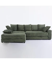 Streamdale Furniture Streamdale Corduroy Sectional Sofa w/ Ottoman & Pillows - Green