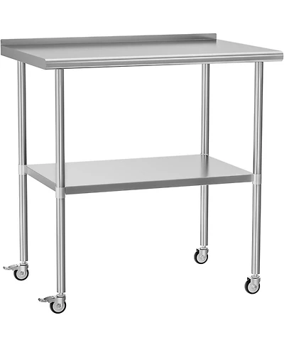 Streamdale Furniture Stainless Steel Table 30x36" w/ Adjustable Shelf & Wheels