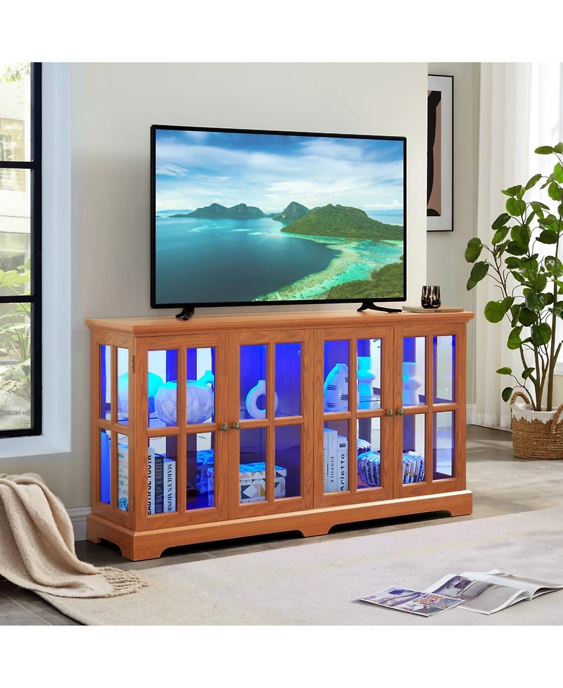 Streamdale Furniture + 1 Pc + Wood (Dark Oak) + Led Lighting + Curio Cabinet