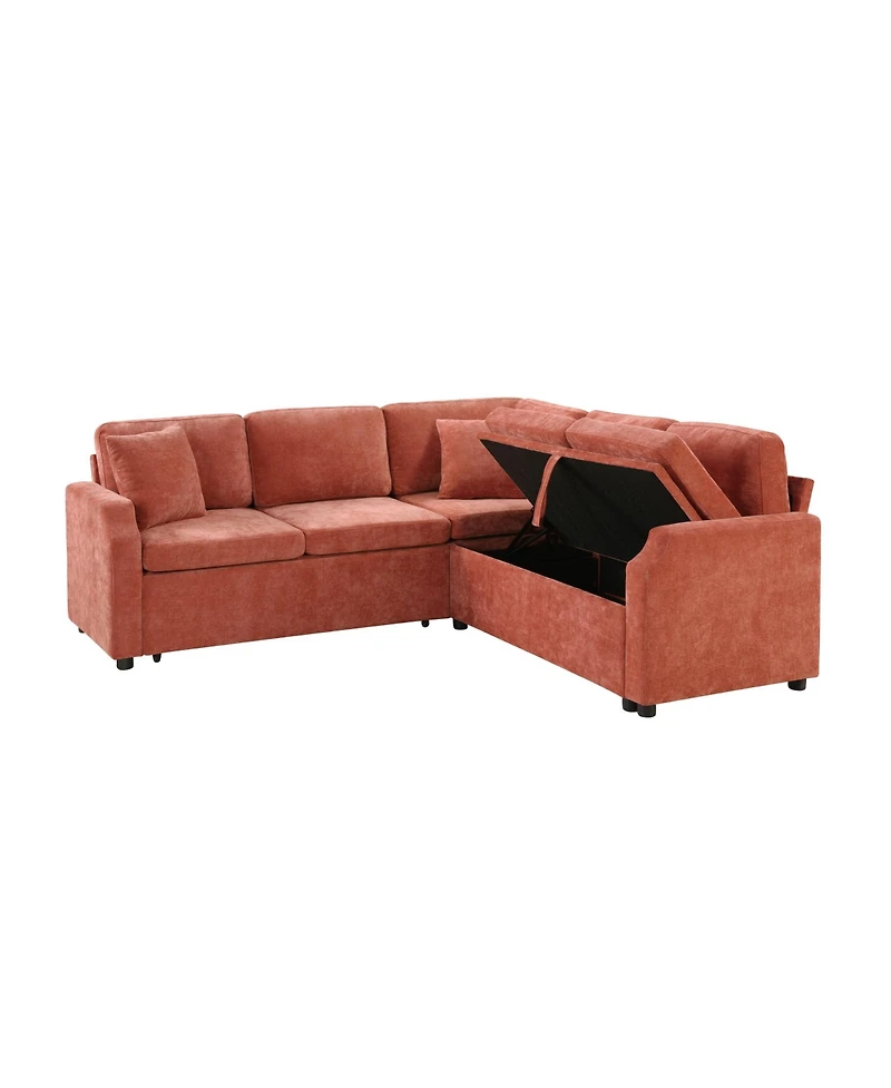 Streamdale Furniture Sectional Sofa Bed L-Shape Orange Sleeper with Hidden Storage