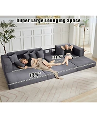 Streamdale Furniture Oversize Cloud Couch, L-Shape Sleeper Sofa, 8 Pillows, Corduroy, Dark Gray (Right Facing