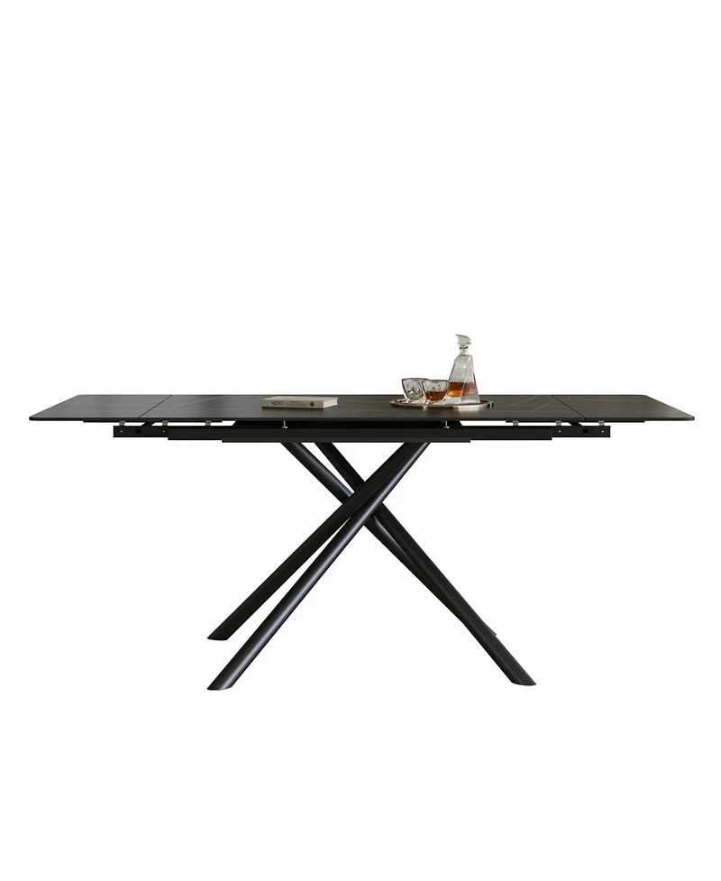 Streamdale Retractable Sintered Stone Dining Table, Black Steel Legs, 83 Inch (Black)