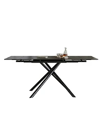 Streamdale Retractable Sintered Stone Dining Table, Black Steel Legs, 83 Inch (Black)