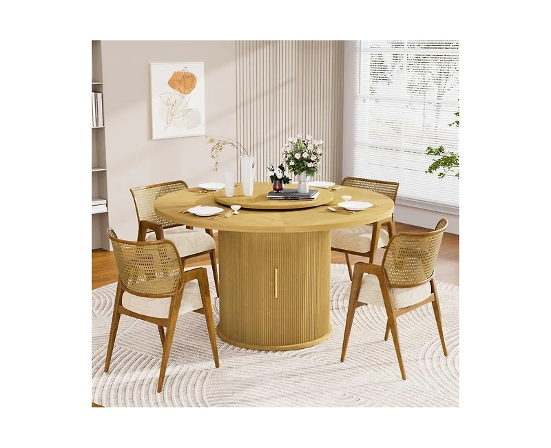 Casainc 55″ Round Dining Table with Rotating Tray and Storage Shelves only table)