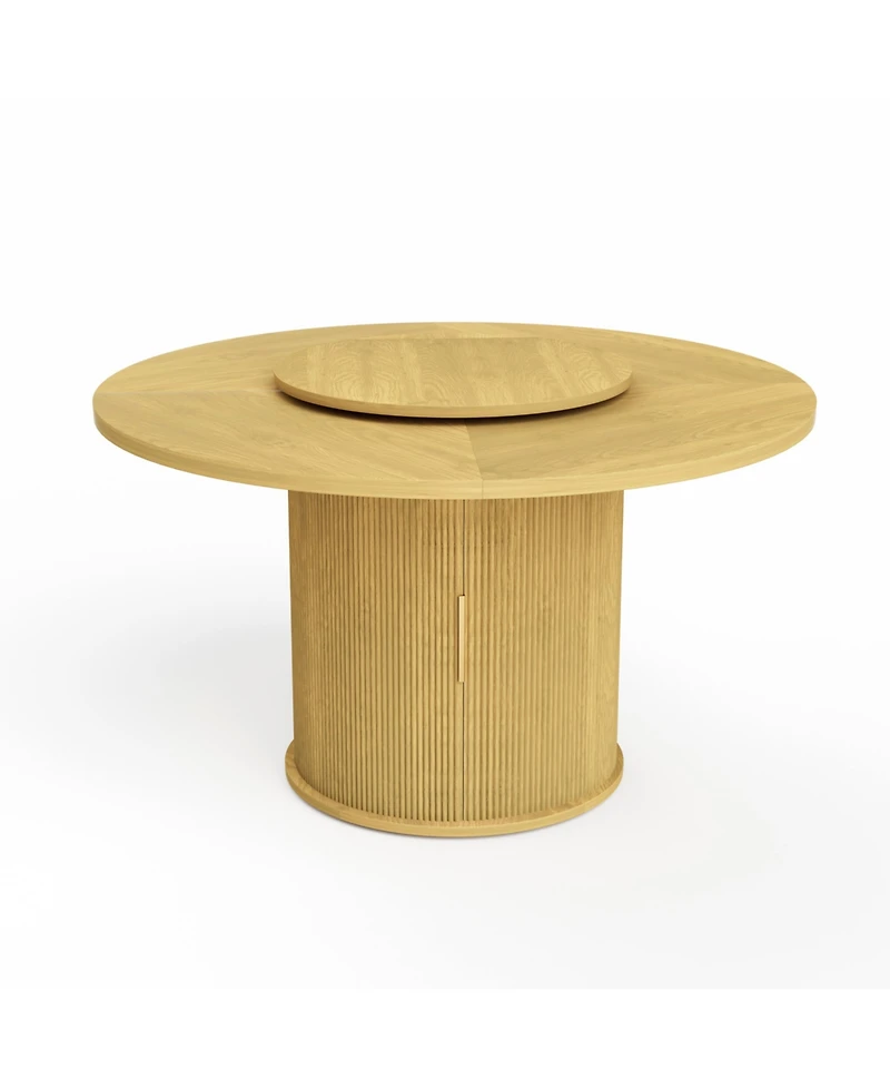 Casainc 55″ Round Dining Table with Rotating Tray and Storage Shelves only table)