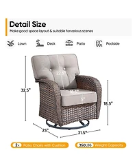 Gymojoy T-Frame Brown Wicker Outdoor Swivel Glider Chairs with Olefin 5 In. Thick Cushions 2-Pack）