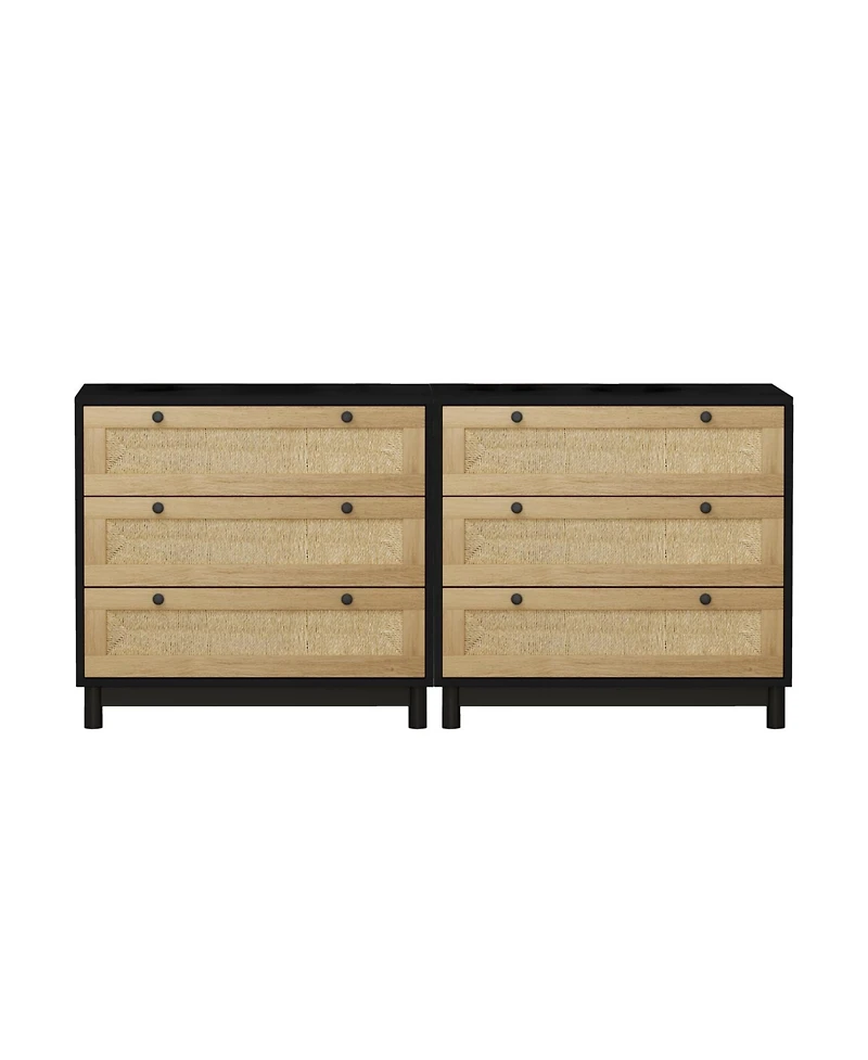 Streamdale Furniture Black 3-Drawer Woven Storage Cabinet (Set of 2