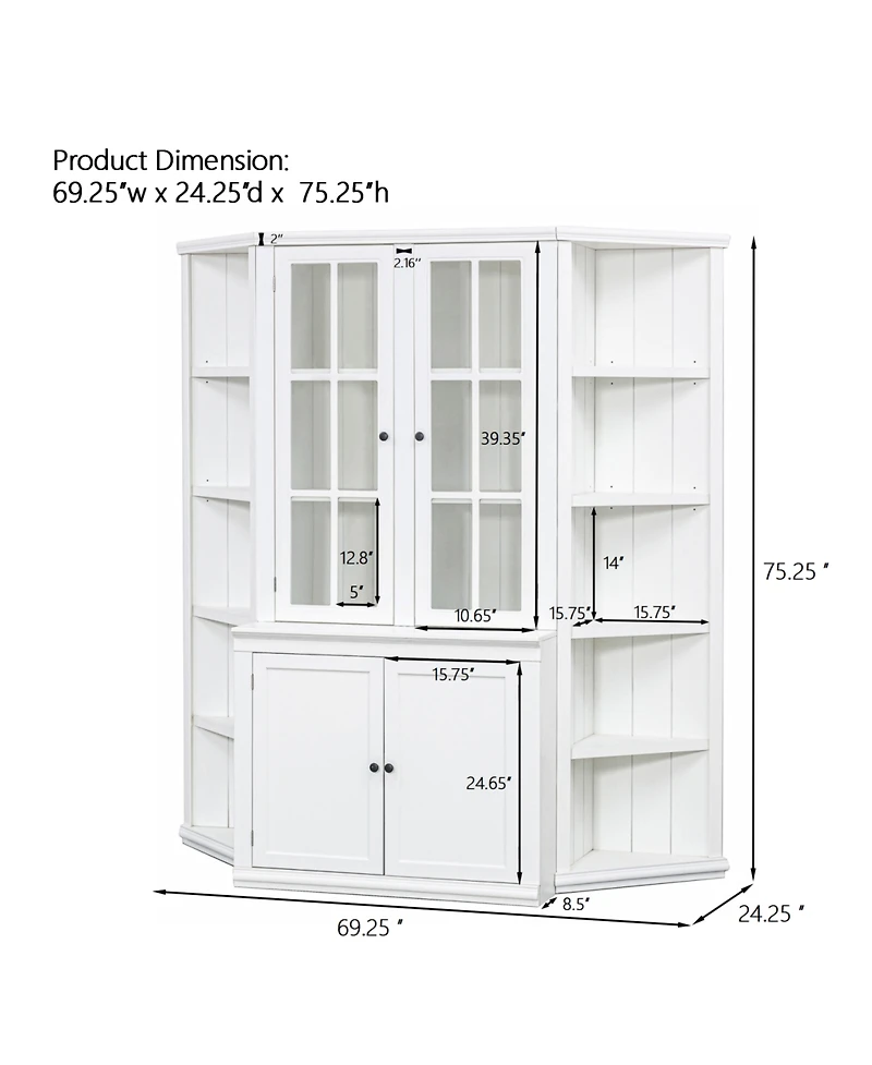 Streamdale Furniture 75" Display Cabinet & Triangle Bookshelves - White
