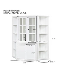 Streamdale Furniture 75" Display Cabinet & Triangle Bookshelves - White