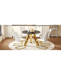 Streamdale Furniture 42" Round Sintered Stone Table & 6 White/Gold Chairs