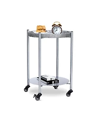 Streamdale Furniture Rolling Coffee Table - 2-Tier Silver Metal Side Table