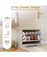 Streamdale Furniture Streamdale Shoe Storage Bench - Flip Drawer & Adjustable Shelf - Antique White