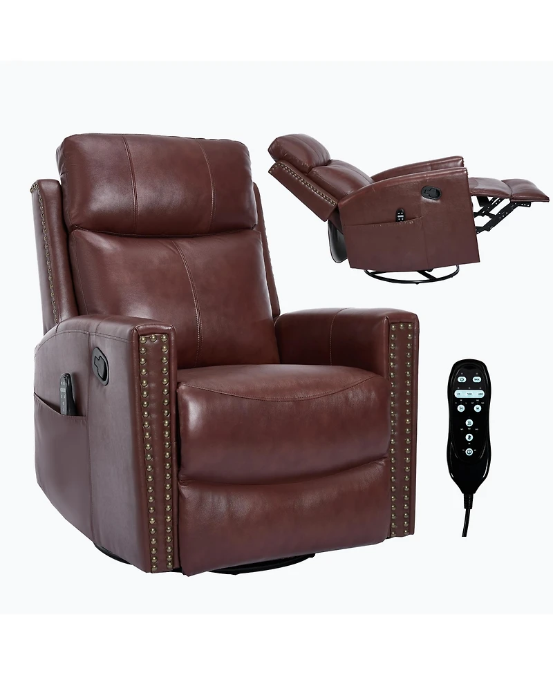Streamdale Furniture Wine Red Leather Heat Massage Rocker Recliner