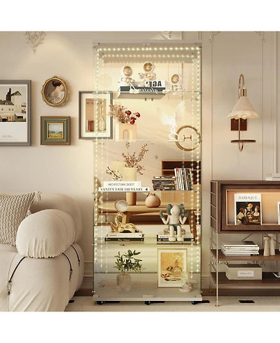 Streamdale Furniture Tempered Glass Display Cabinet w/ Led, Lock, Mirror Back