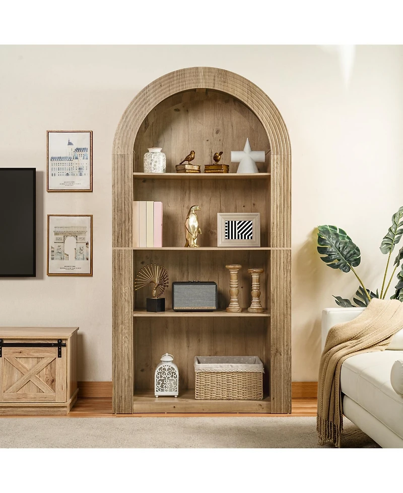 Streamdale Furniture Arched Bookcase, 78.74" Tall, Mid Century Modern, 4-Tier