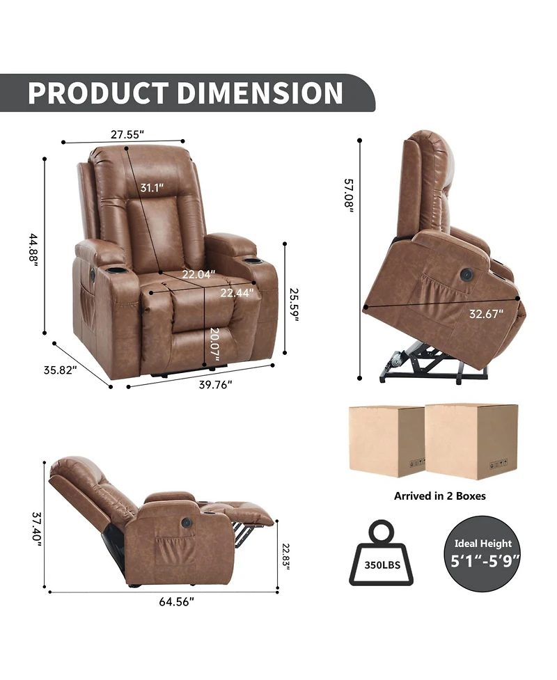 Streamdale Furniture Brown Power Lift Recliner Massage Chair with Heat & Usb