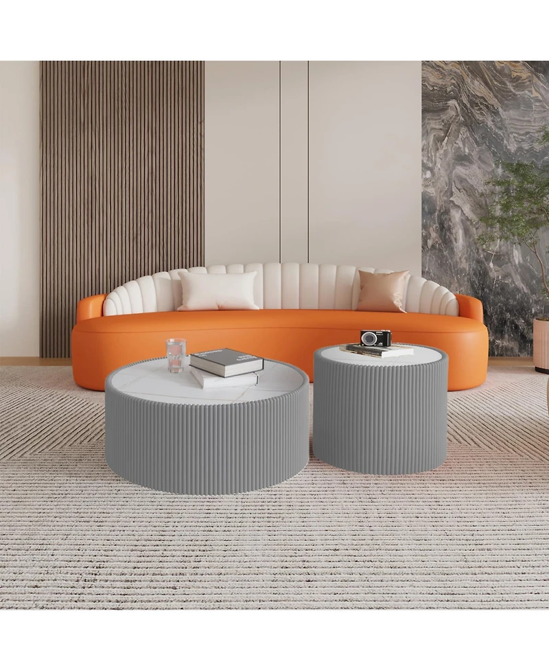 Streamdale Furniture Light Marble Top Leather End Table