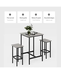 Streamdale Furniture Bar Table Set with 2 Bar stools, Grey, 23.62" W x 23.62" D x 35.43" H
